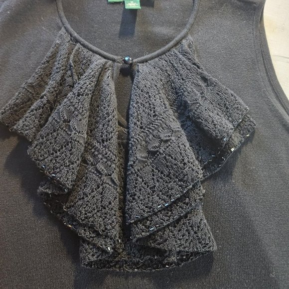 Lauren Ralph‎ Lauren Woman's Black Sleeveless Ruffle Beaded Sz Medium Blouse - Picture 9 of 10